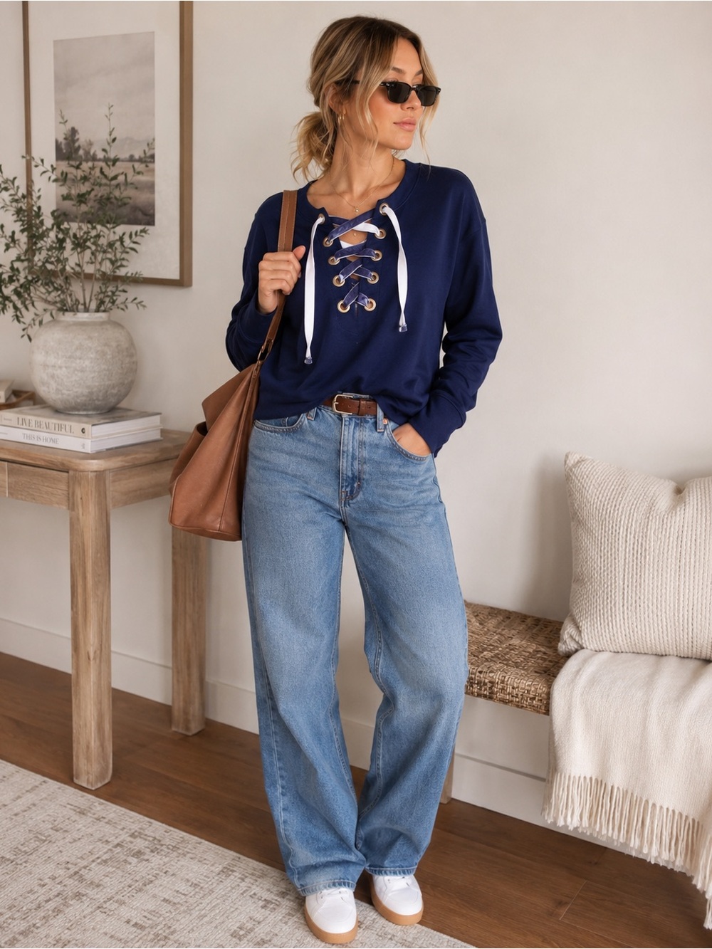 True Craft Navy Lace-Up Sweatshirt